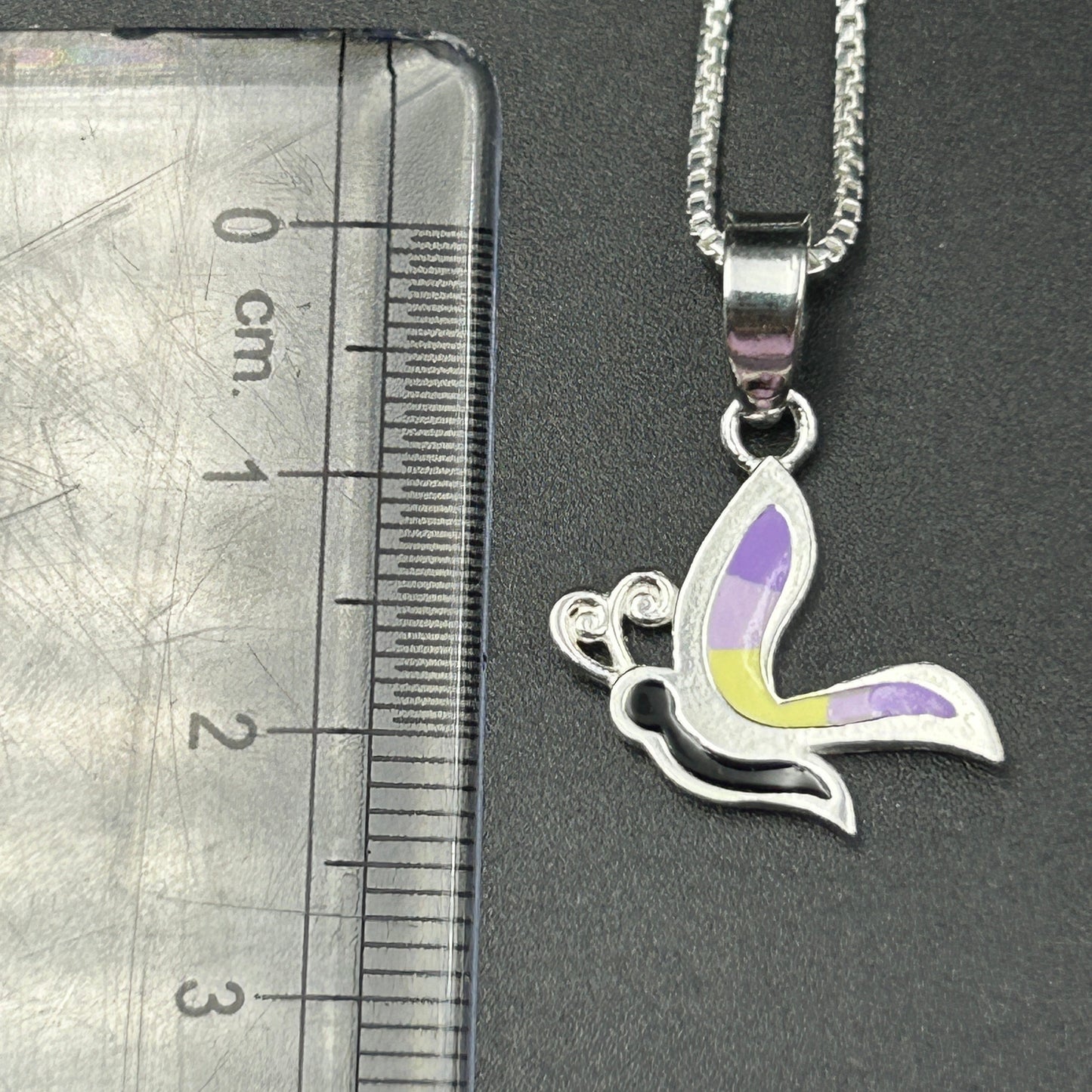 Kids Silver Pendant - Half Butterfly (Blue/Pink)