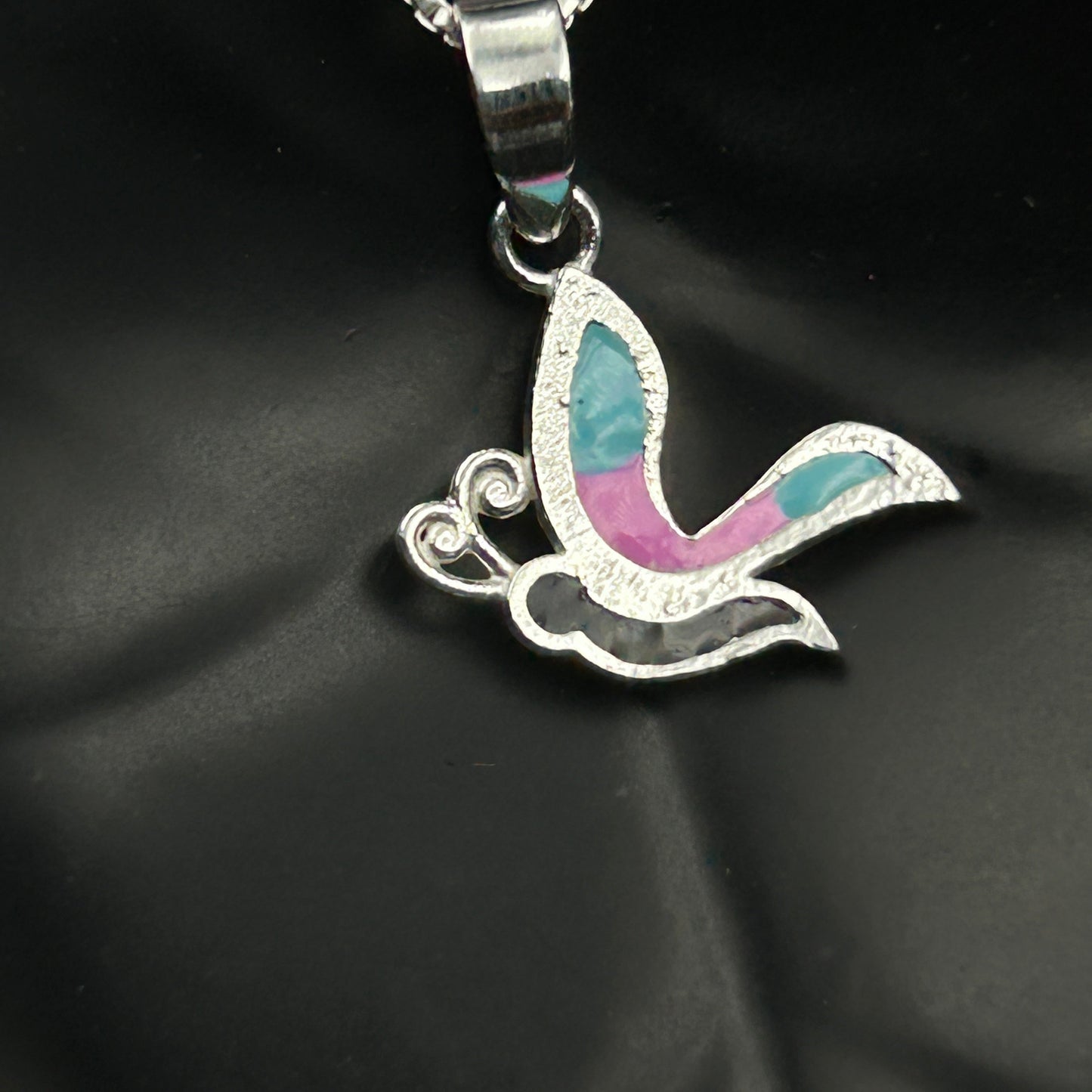 Kids Silver Pendant - Half Butterfly (Blue/Pink)