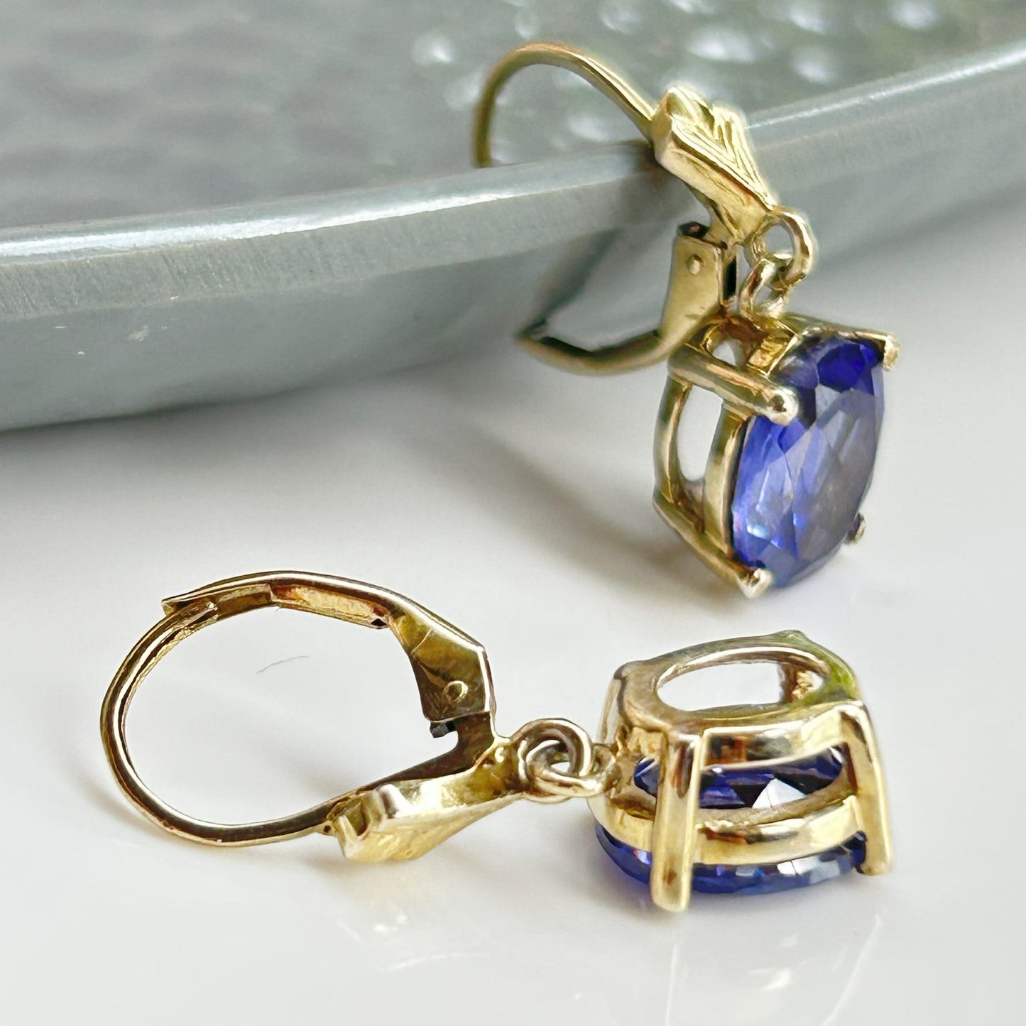 Yellow Gold Sapphire Earring - Silver Earrings