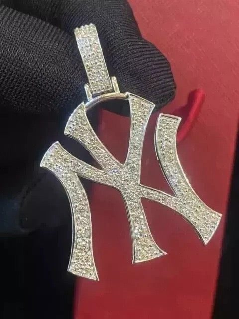 4CT Round Cut Lab Created Diamond Men's NY Shape Pendant 14K Yellow Gold Finish