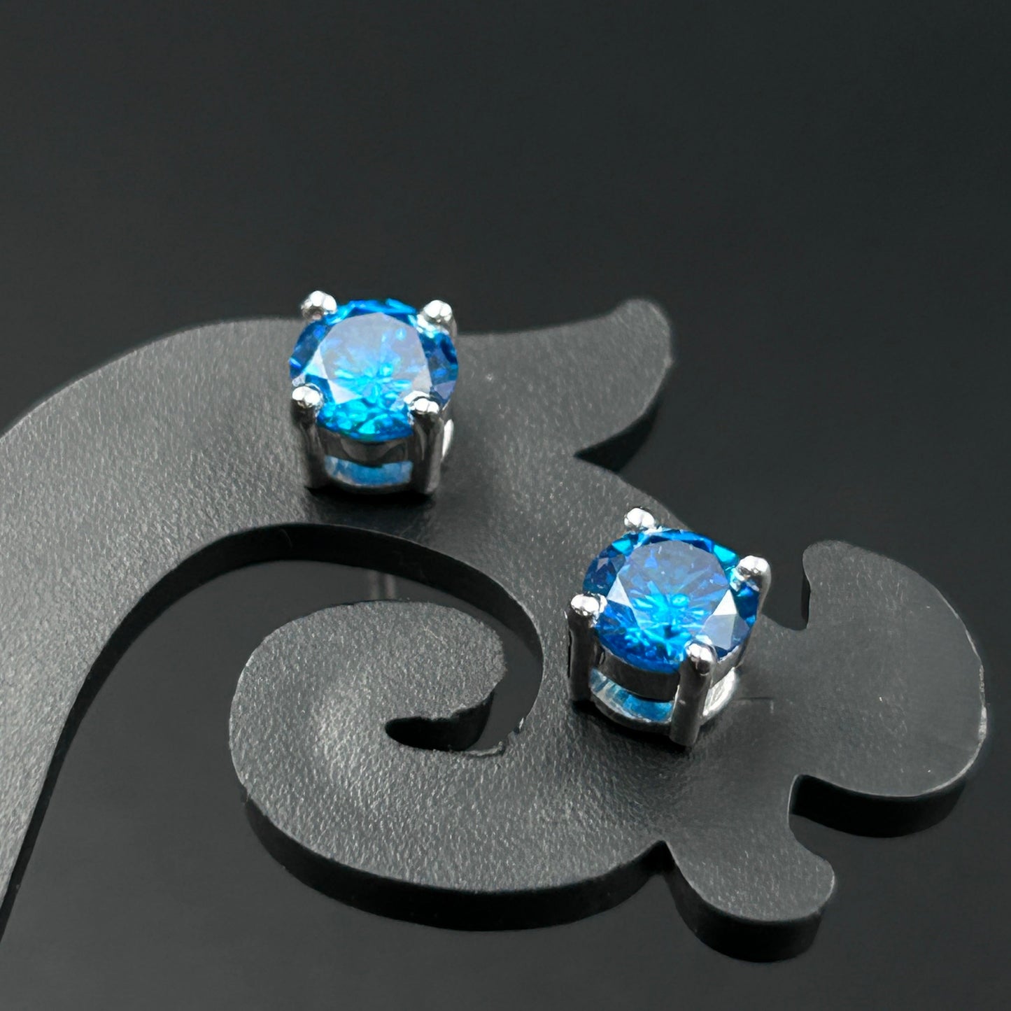 Blue Stone Silver Stud Earrings - Pure Silver
