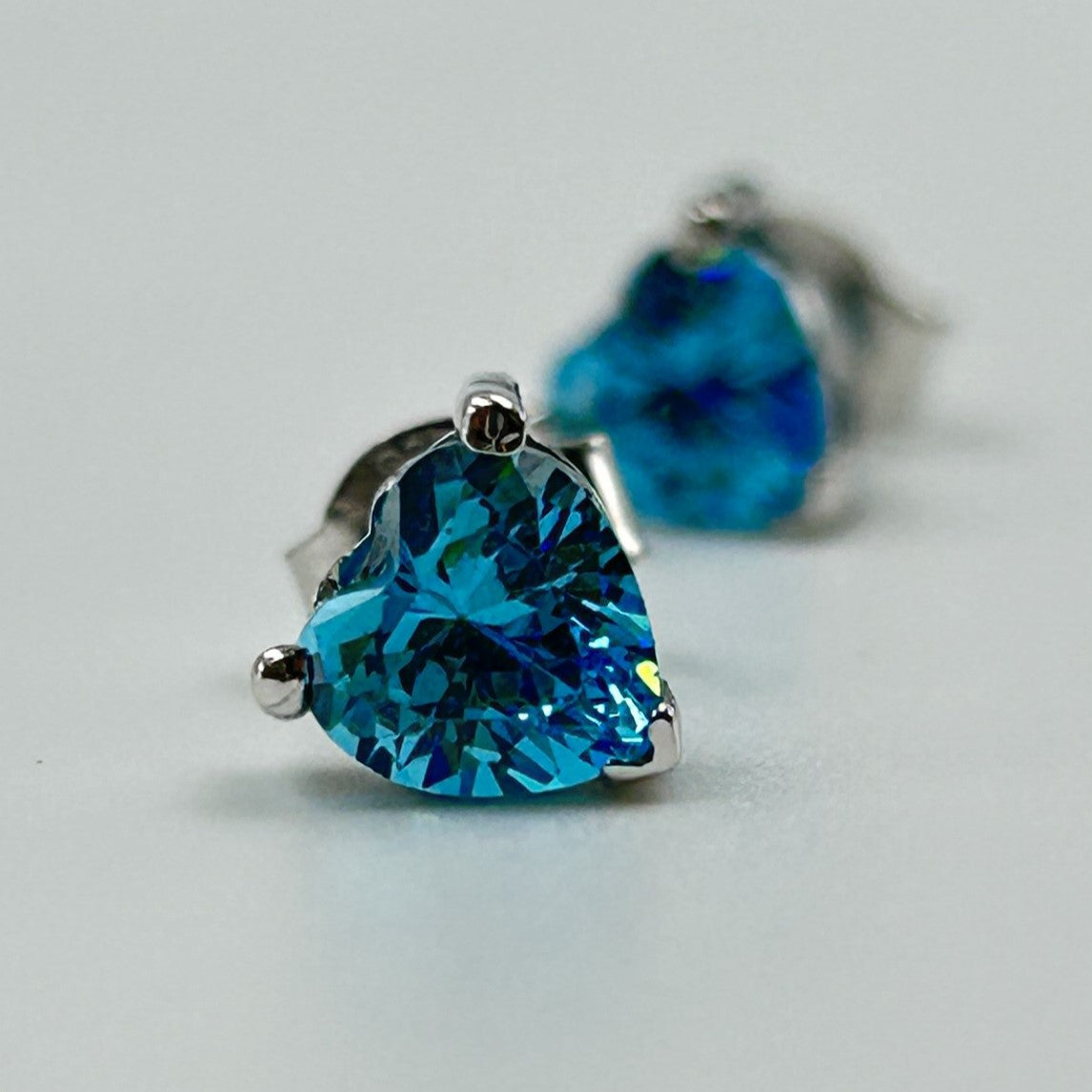 Blue Heart Earring - Silver Heart Earring