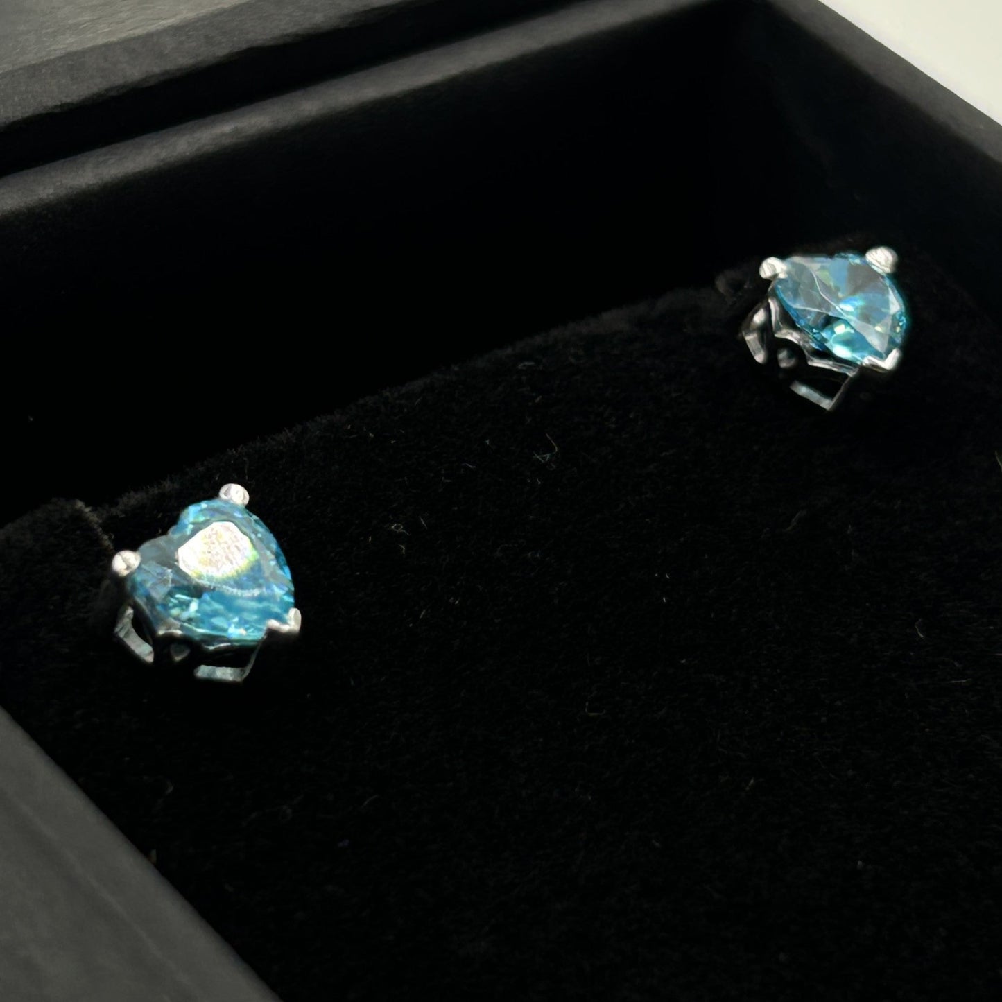 Blue Heart Earring - Silver Heart Earring