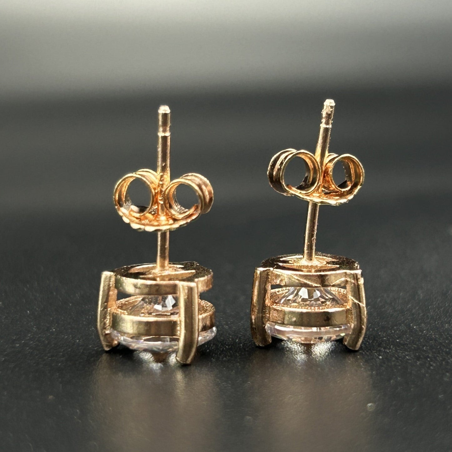 Rose Gold Solitaire Stud Earring - Silver Zircon Stud