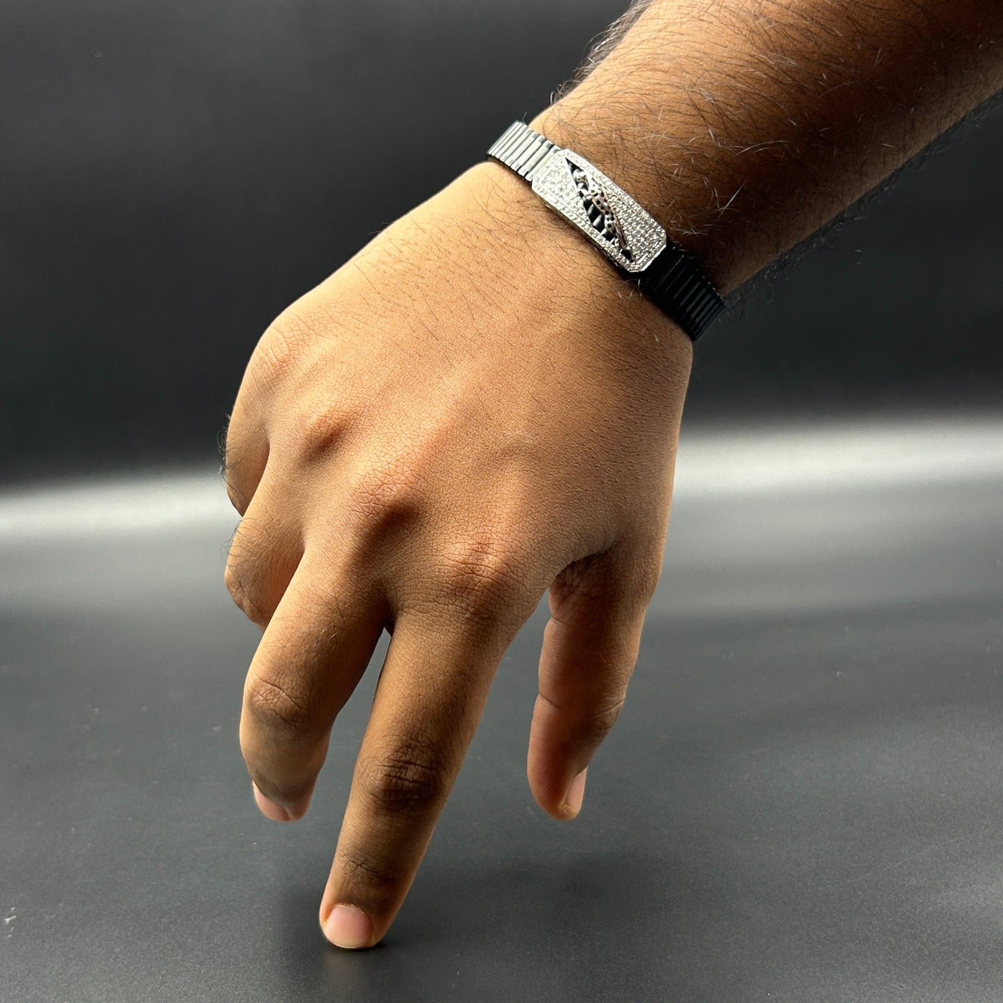 Pure Silver Men's Bracelet - Black Belt