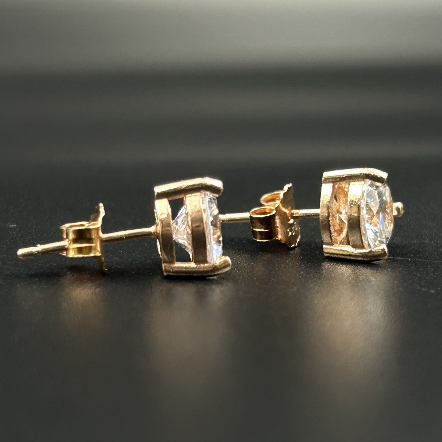 Rose Gold Solitaire Stud Earring - Silver Zircon Stud