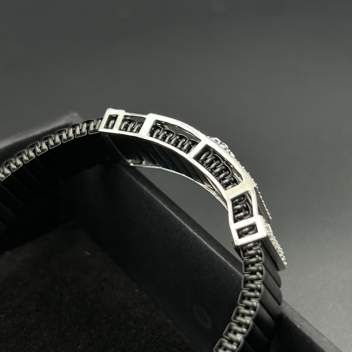 Silver Men's Bracelet - Black Belt