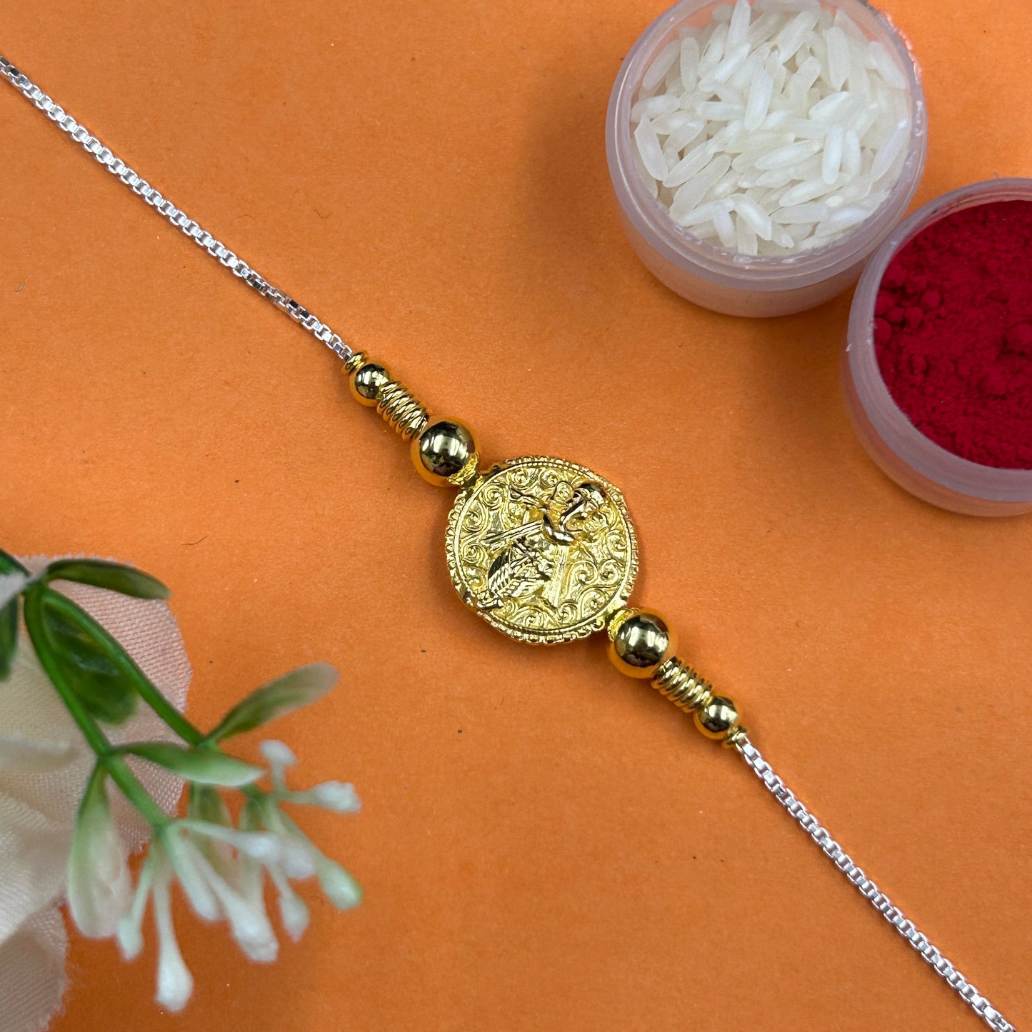 Ganesh Rakhi without Rudraksh - Pure Silver