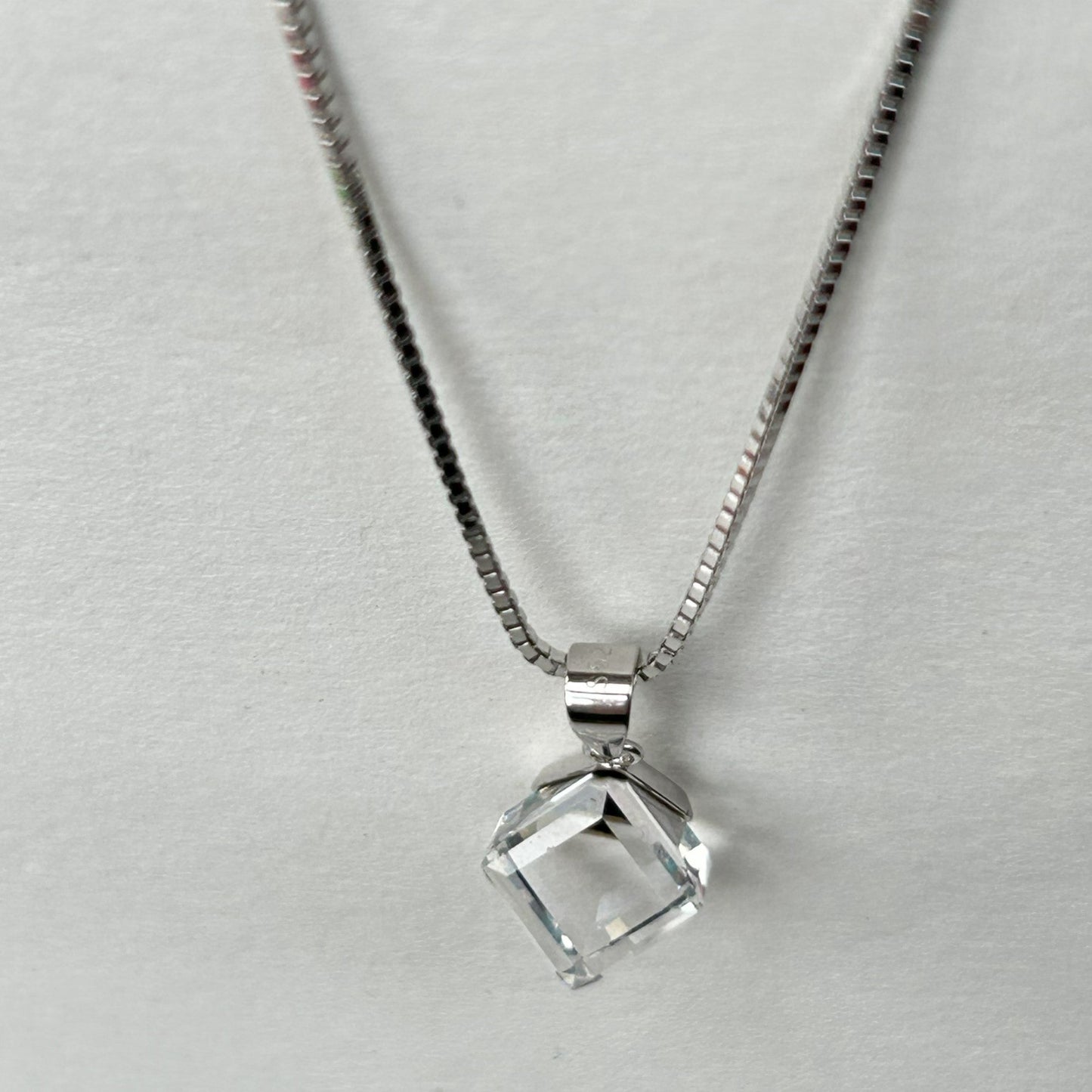 Blue and White Crystal Pendant - Silver Pendant and Chain