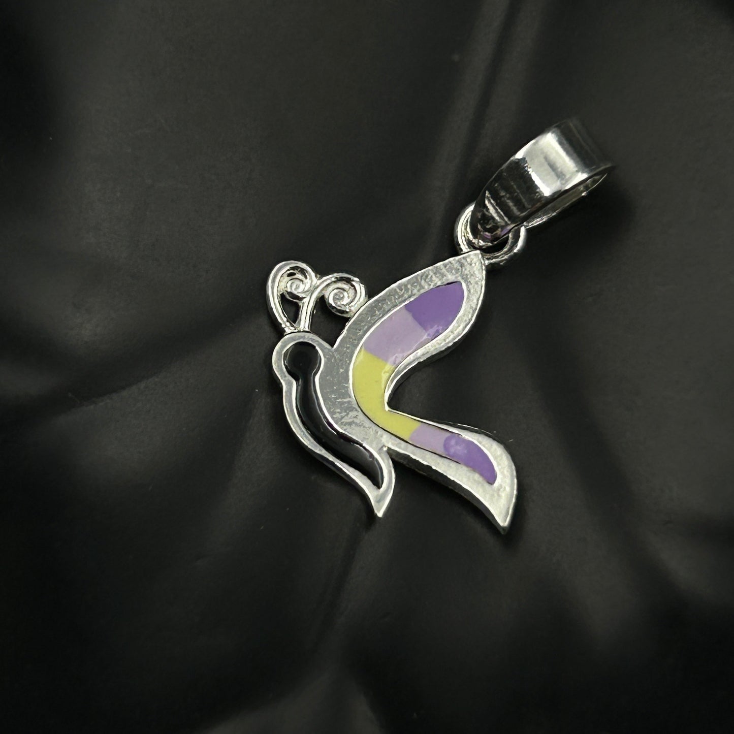 Kids Silver Pendant - Half Butterfly (Purple/Yellow)