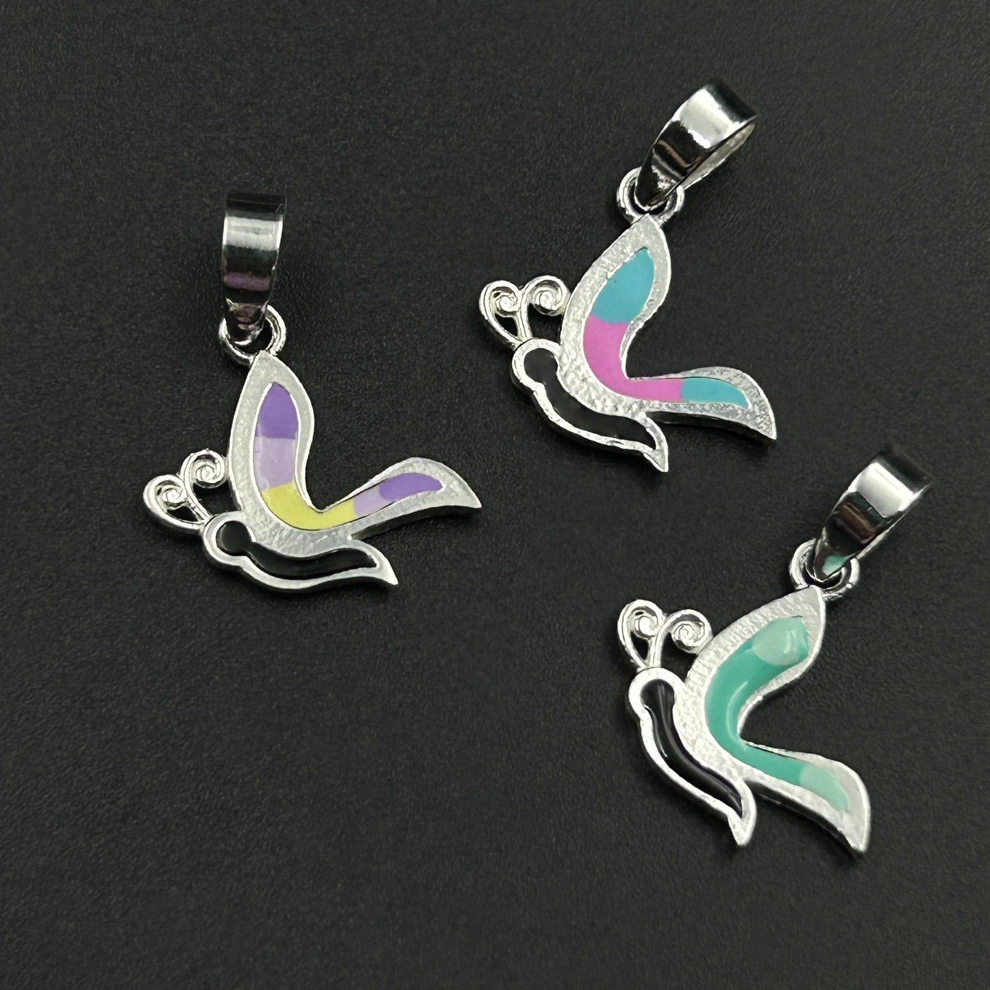 Kids Silver Pendant - Half Butterfly (Cyan)