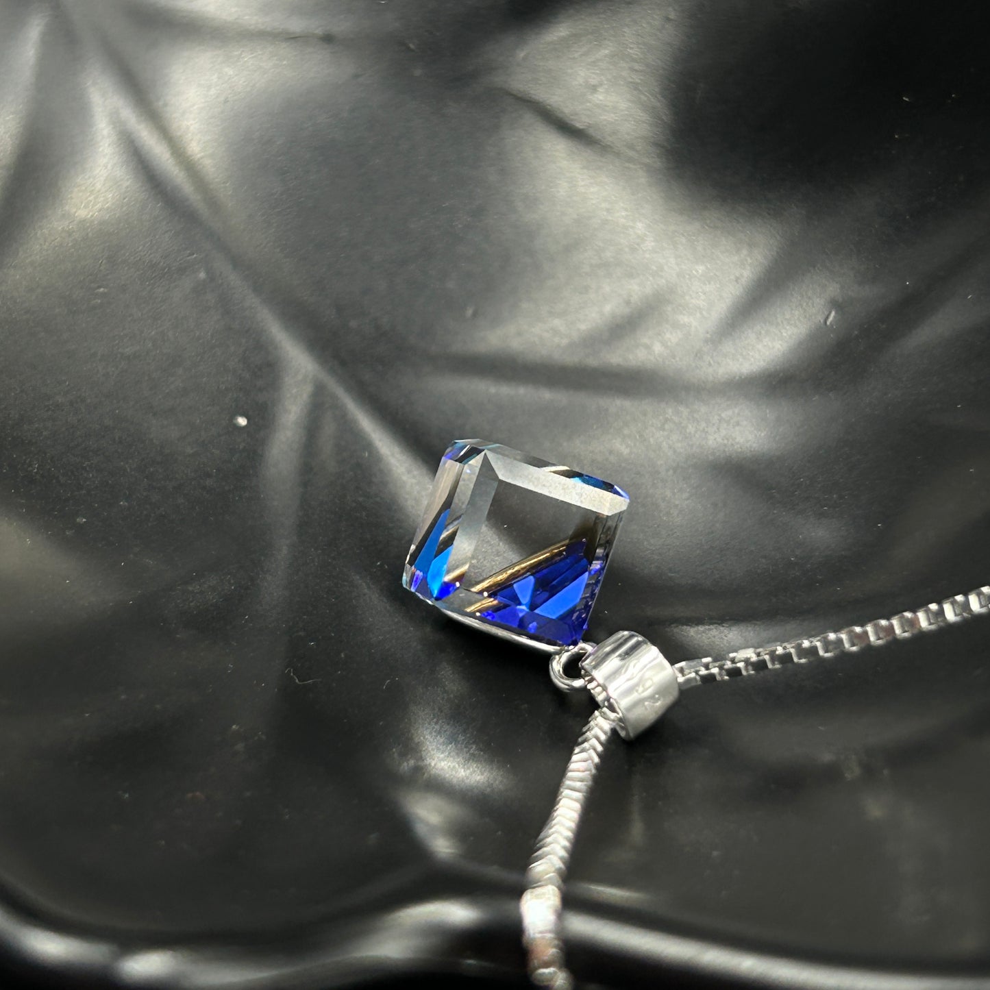 Blue and White Crystal Pendant - Silver Pendant and Chain