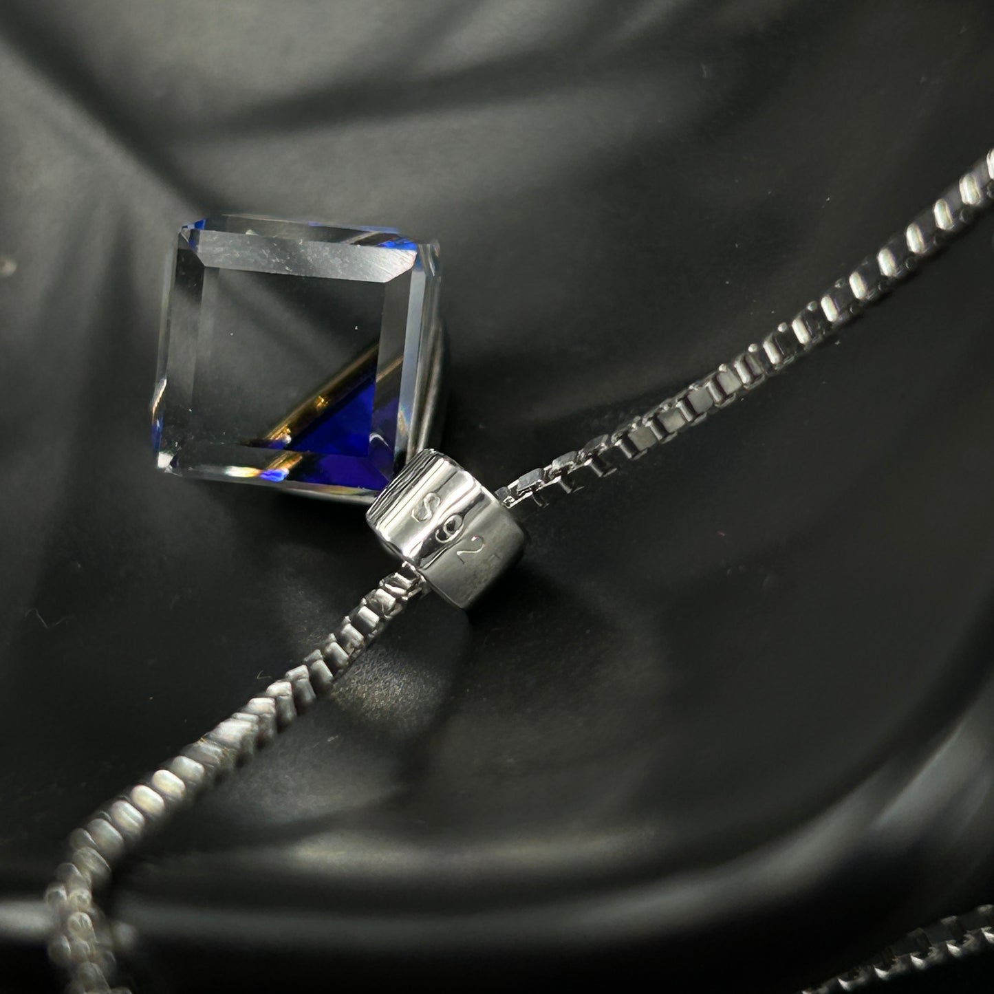 Blue and White Crystal Pendant - Silver Pendant and Chain