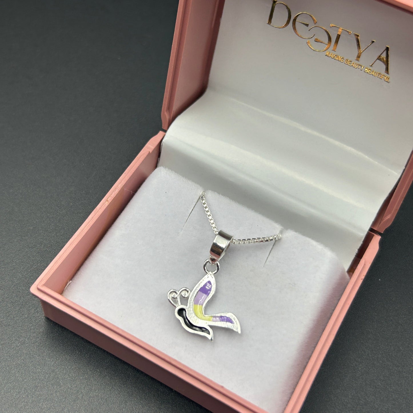 Kids Silver Pendant - Half Butterfly (Purple/Yellow)