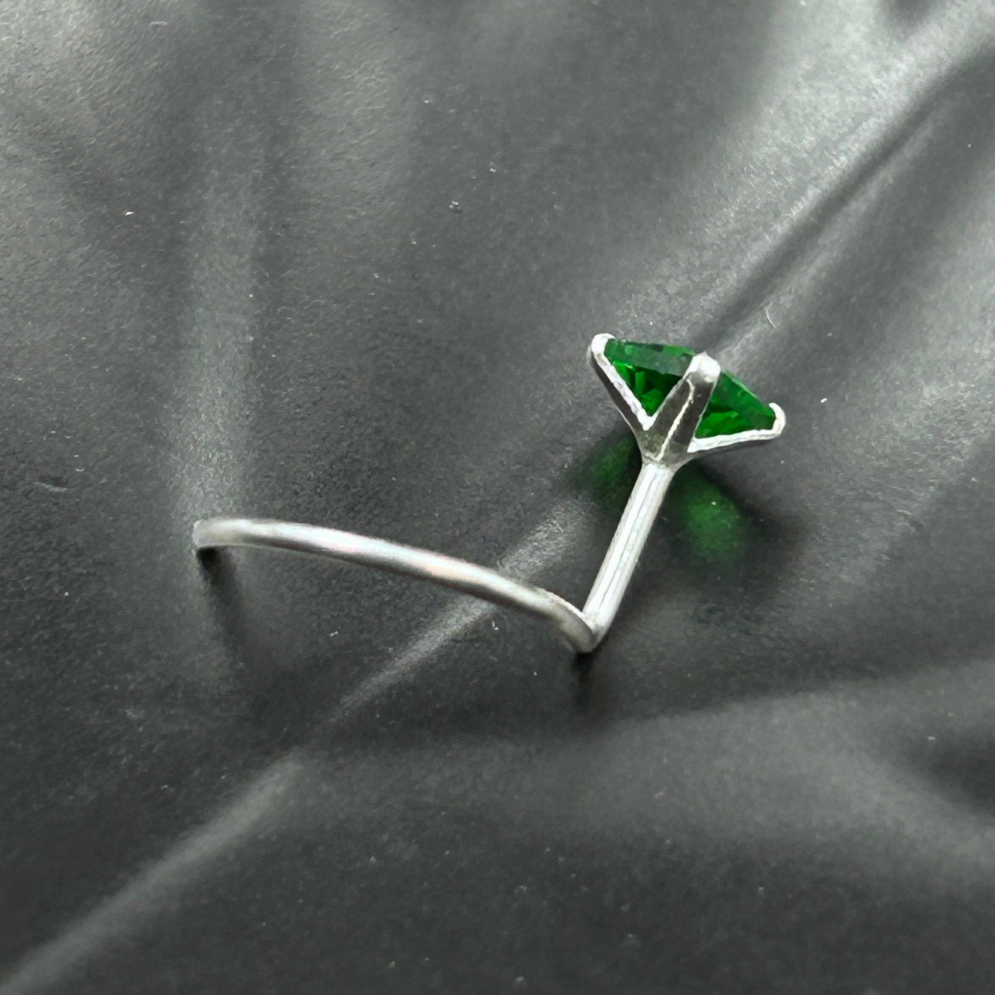 Green Emerald Nose Pin - 925 Silver Nose Pin