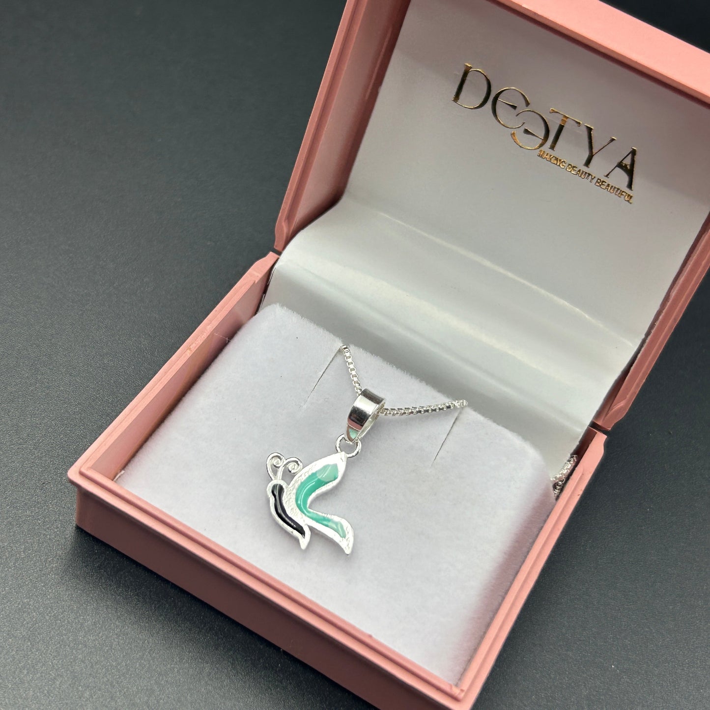 Kids Silver Pendant - Half Butterfly (Cyan)