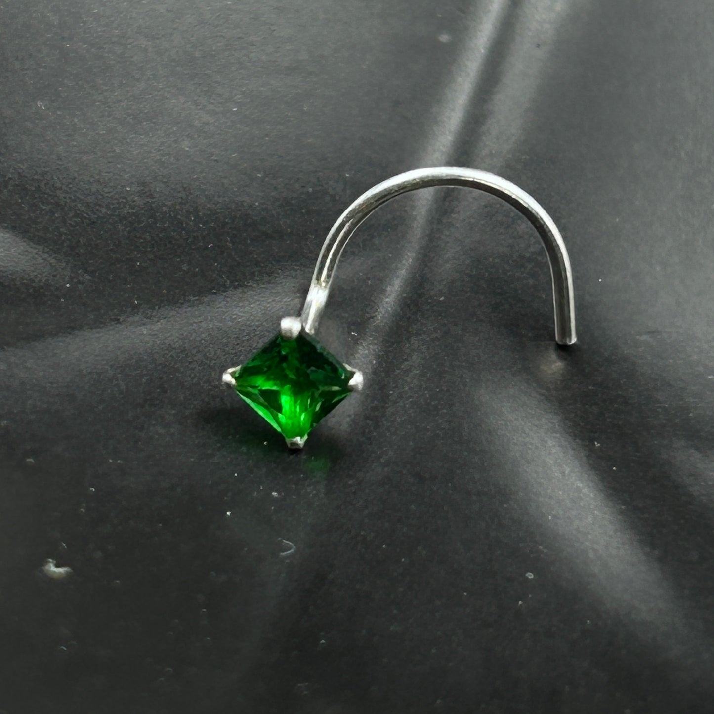 Green Emerald Nose Pin - 925 Silver Nose Pin