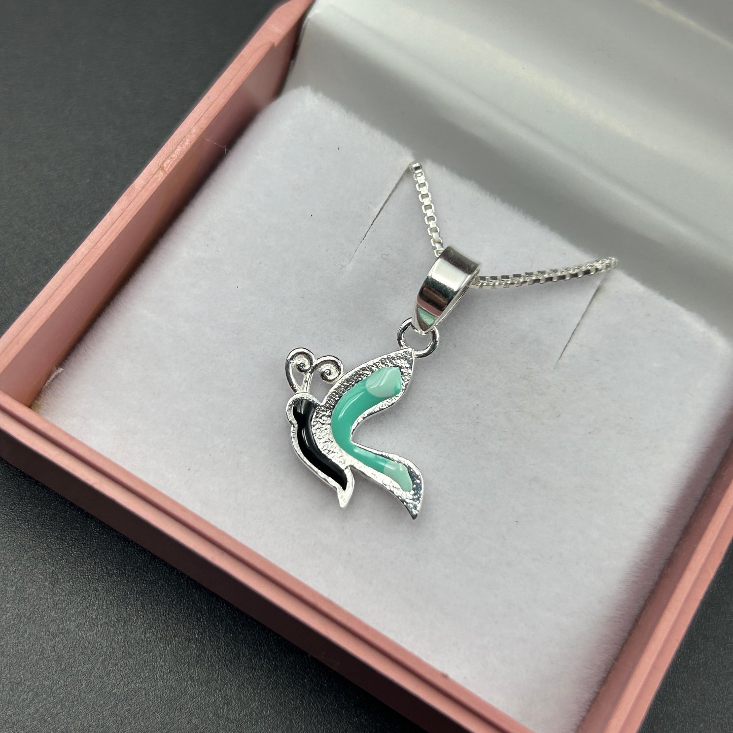 Kids Silver Pendant - Half Butterfly (Cyan)