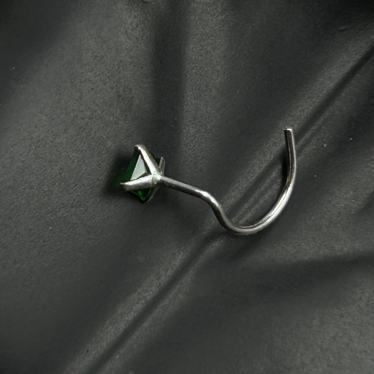 Green Emerald Nose Pin - 925 Silver Nose Pin