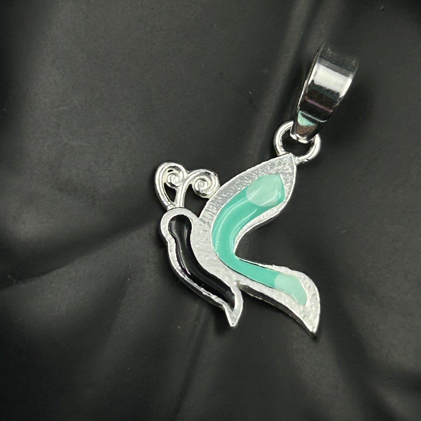 Kids Silver Pendant - Half Butterfly (Cyan)