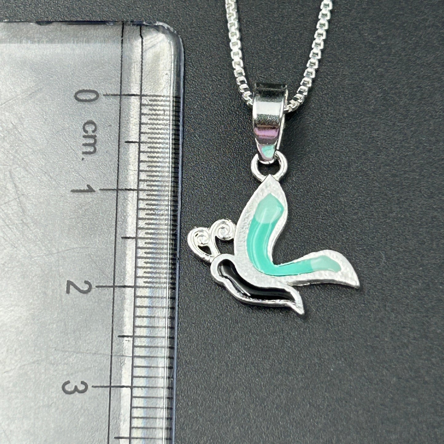 Kids Silver Pendant - Half Butterfly (Cyan)