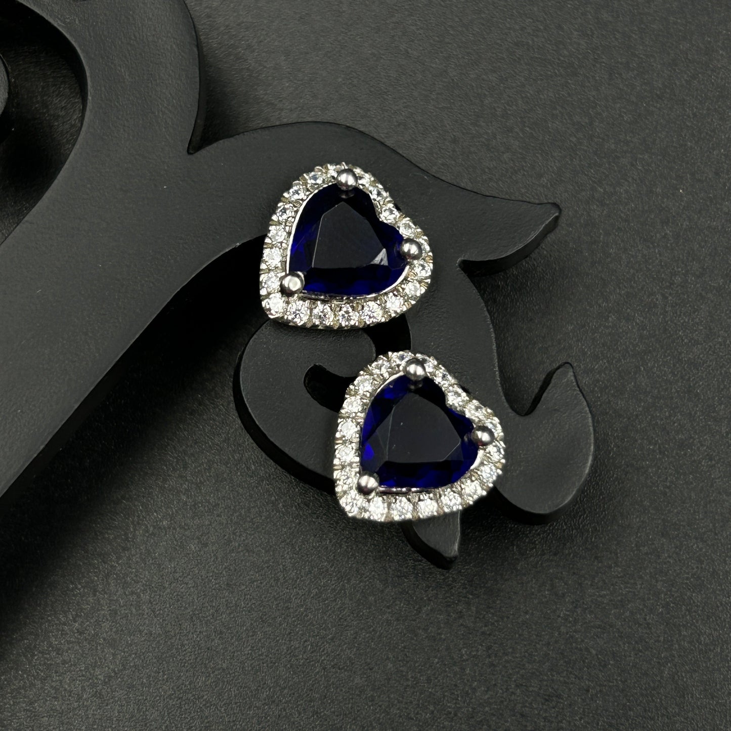 Women's Blue Heart Silver Earrings