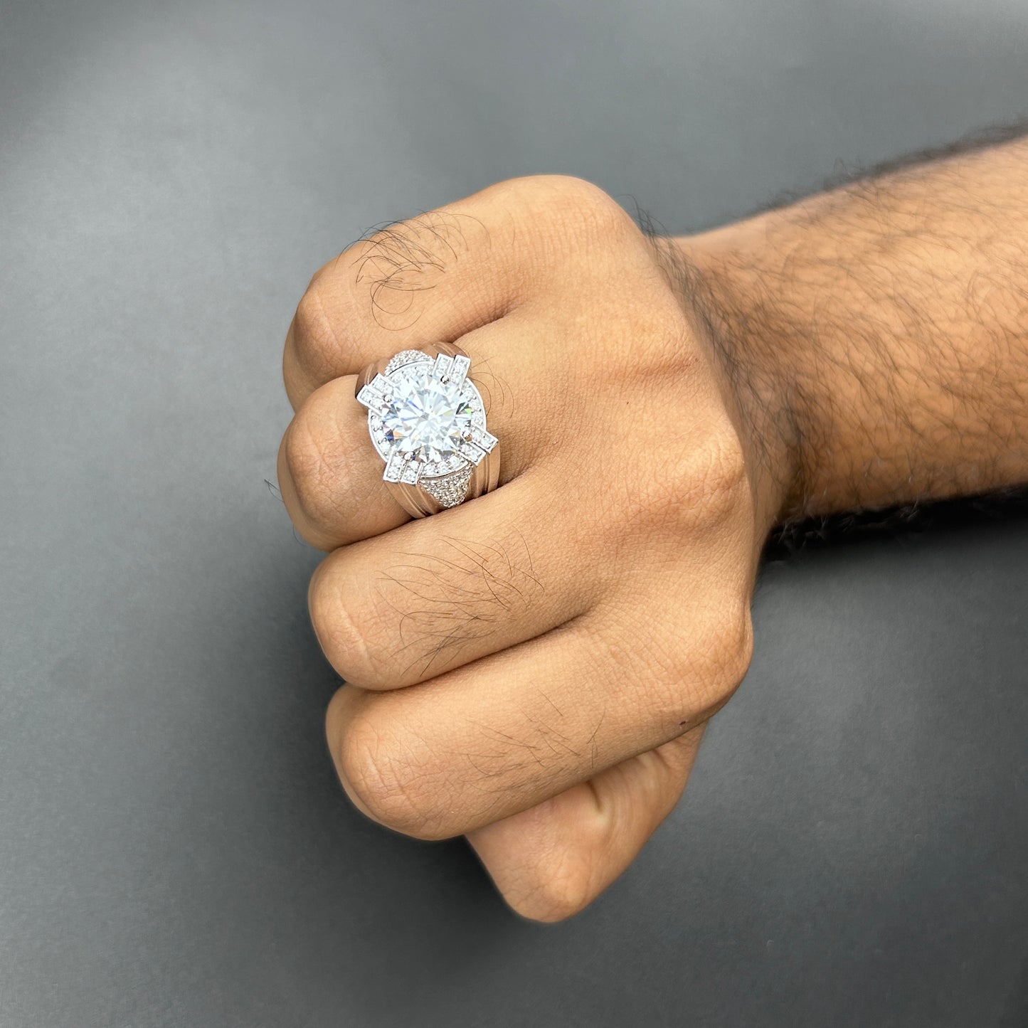 Diamond Men's Silver Ring