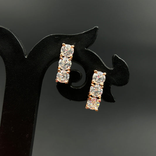 Rose Gold Three Stone Earring - 925 Silver