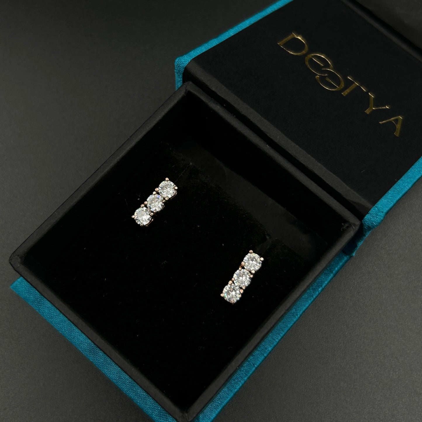 Rose Gold Three Stone Earring - 925 Silver