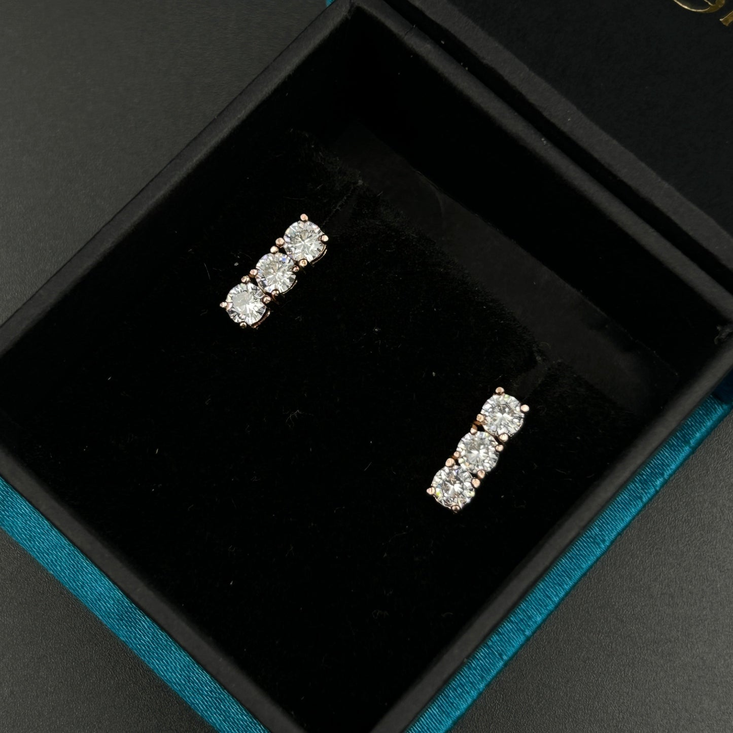 Rose Gold Three Stone Earring - 925 Silver