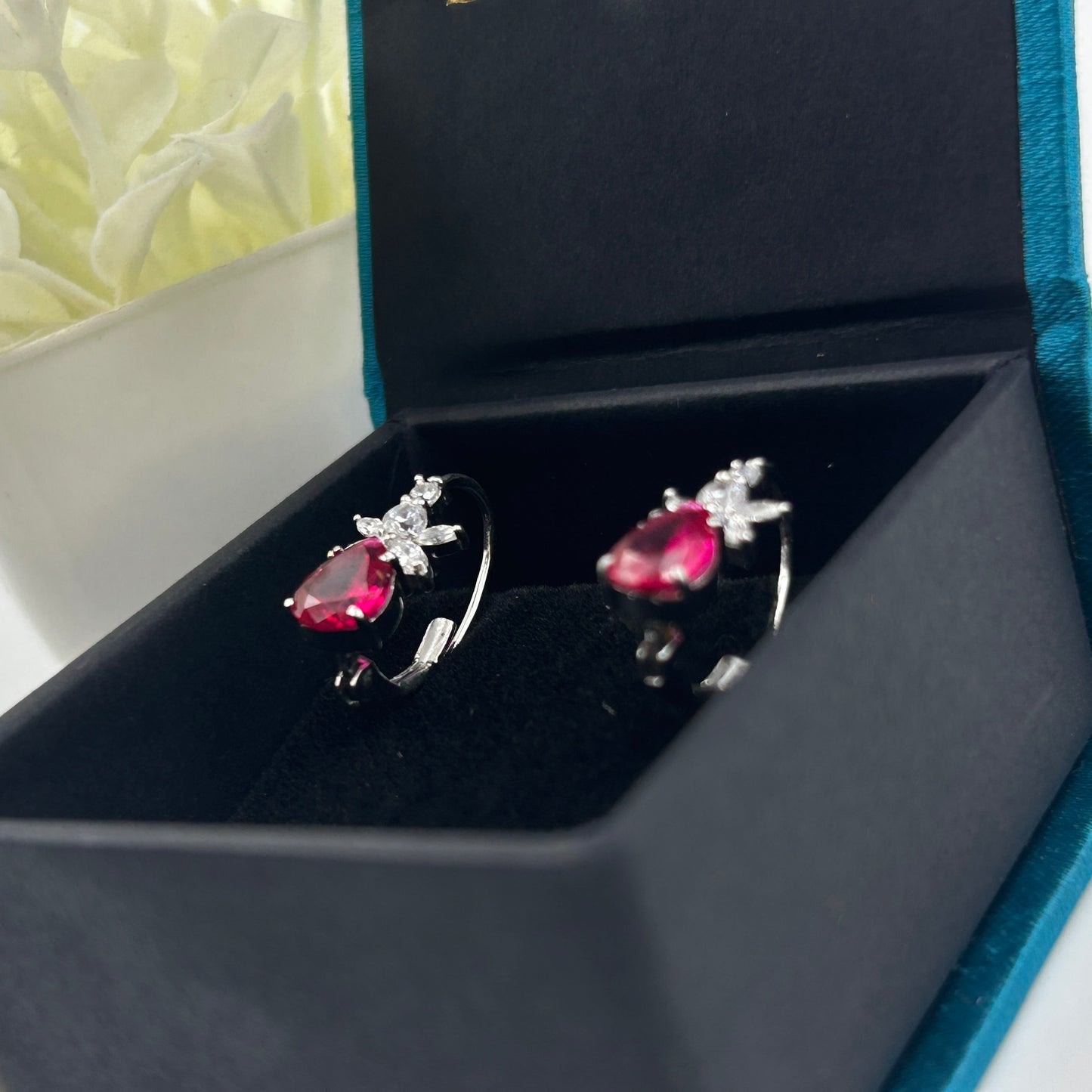 Women's Pink Ruby Silver Earring