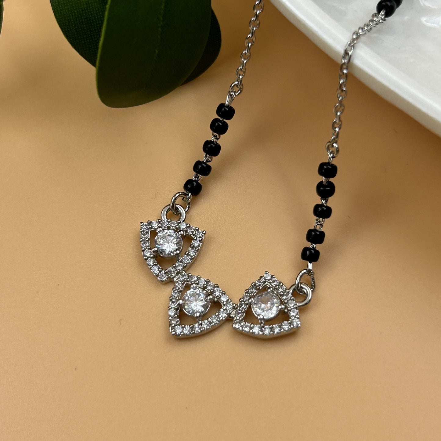 Trillion Cut Silver Mangalsutra