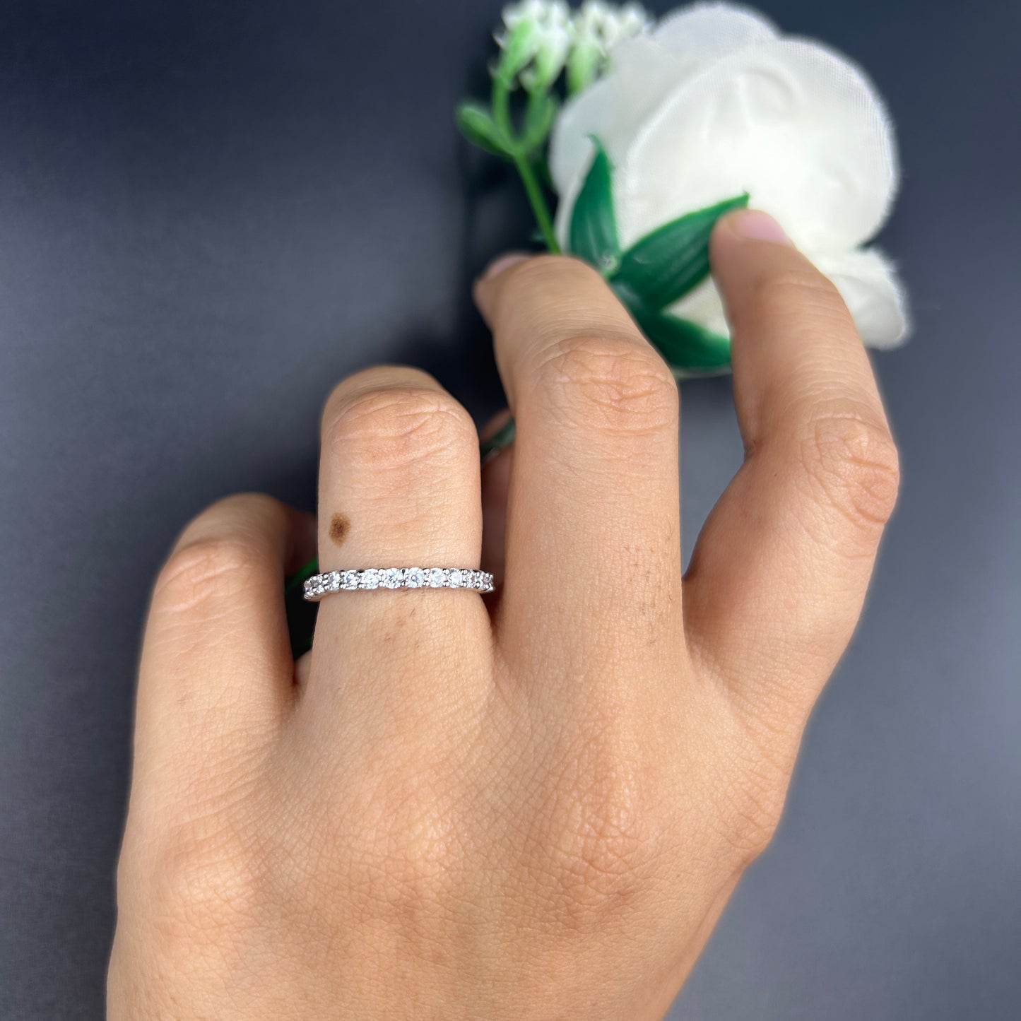 Full Eternity White Band - Silver Band