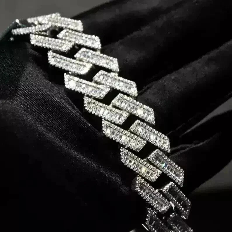 24Ct Round Cut Lab Created Diamond Men's Cuban Necklace 14K White Gold Finish