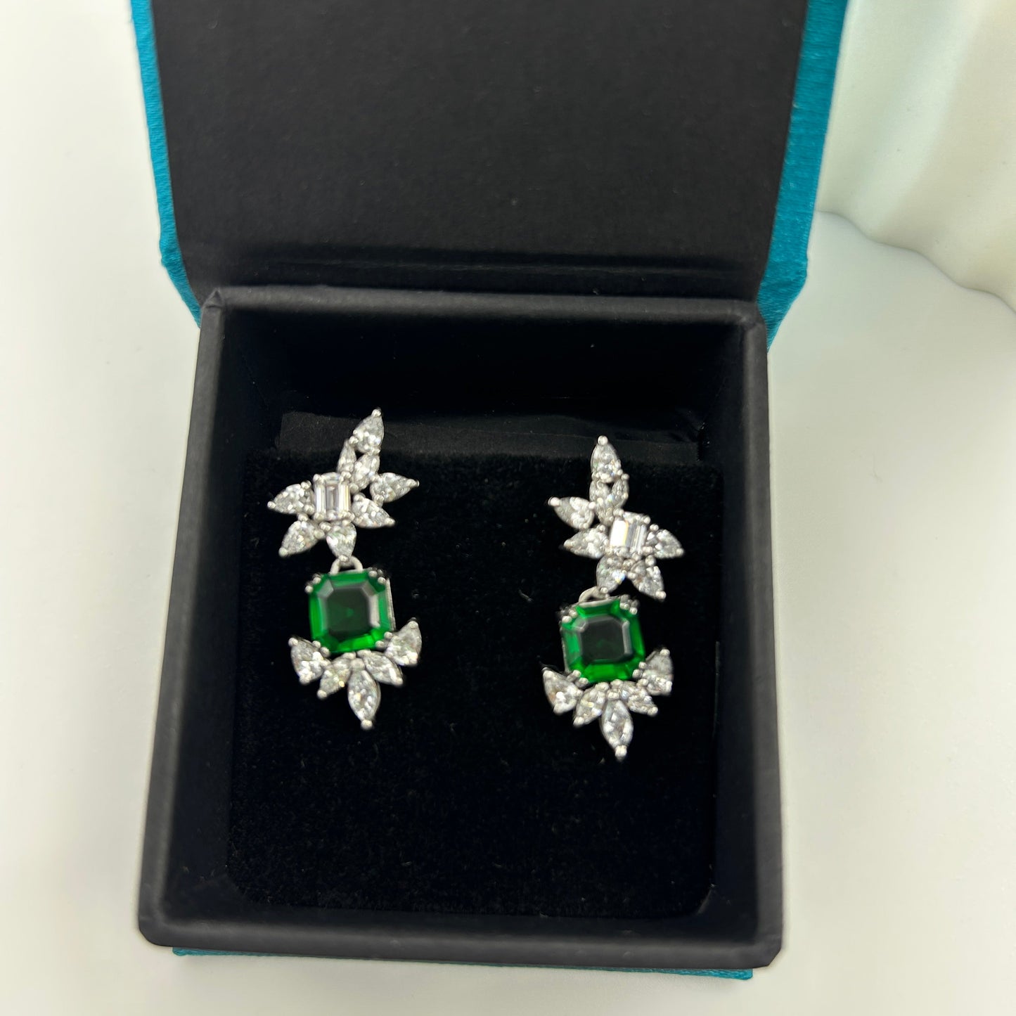 Silver Green Earring - Silver Ziricon