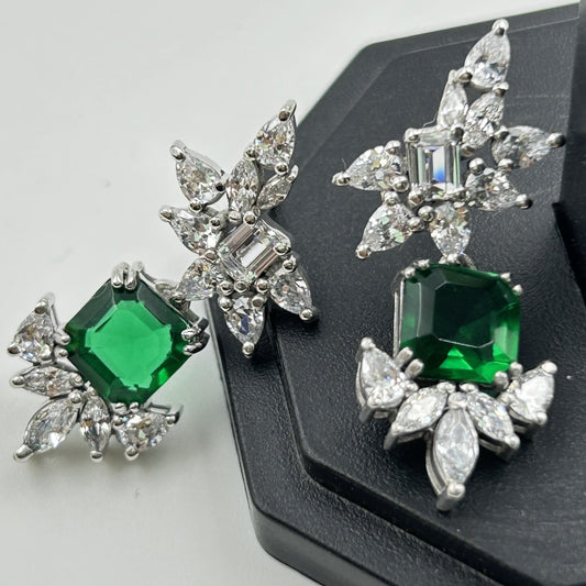 Silver Green Earring - Silver Ziricon