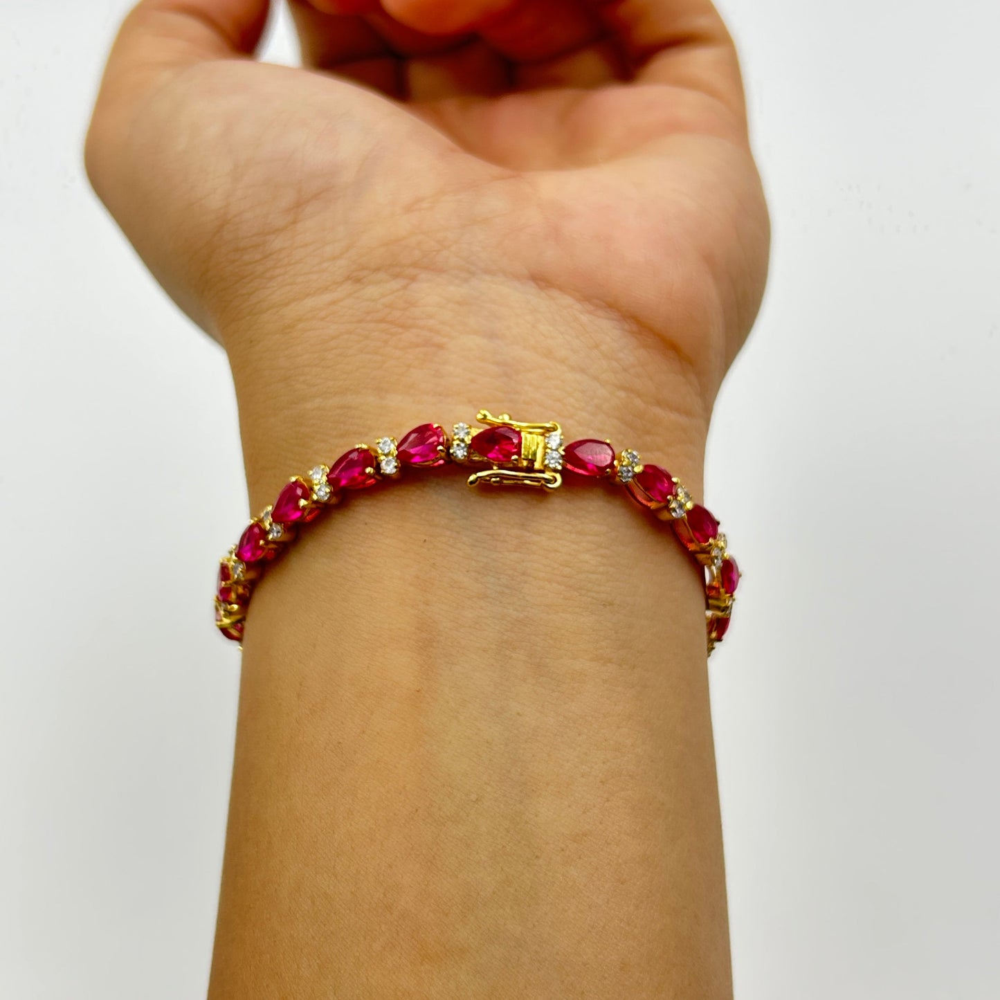 Silver Bracelet - Pink Pear Yellow Gold Bracelet