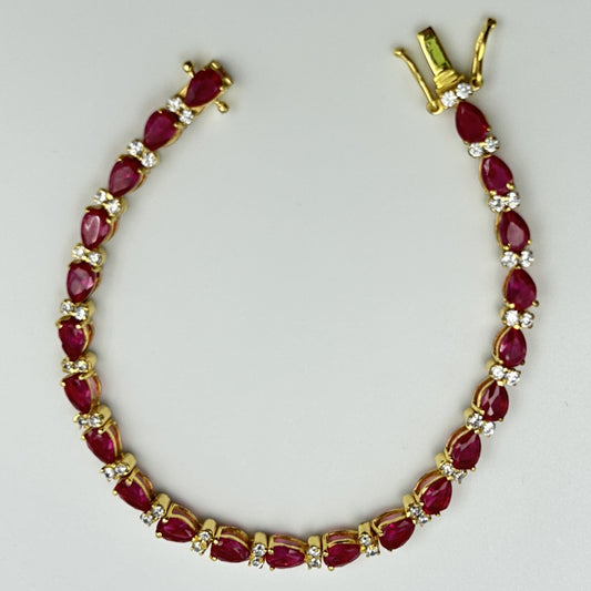 Silver Bracelet - Pink Pear Yellow Gold Bracelet