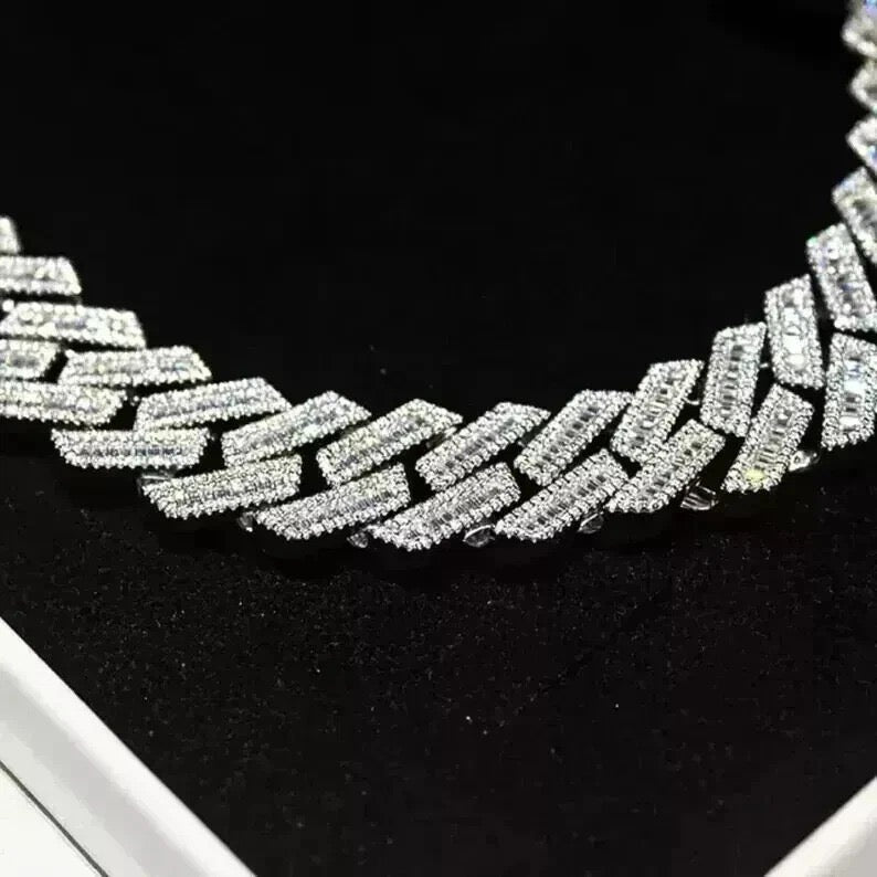 24Ct Round Cut Lab Created Diamond Men's Cuban Necklace 14K White Gold Finish