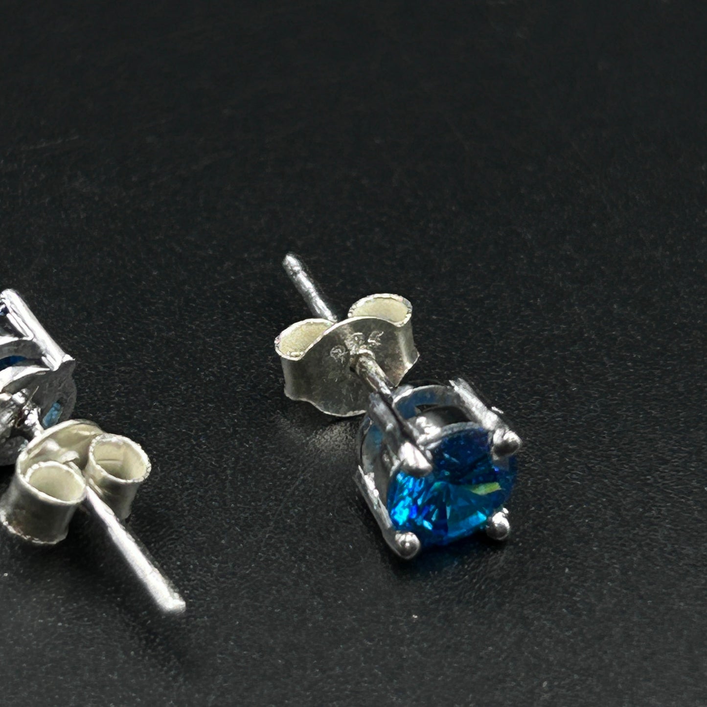 Blue Stone Silver Stud Earrings - Pure Silver
