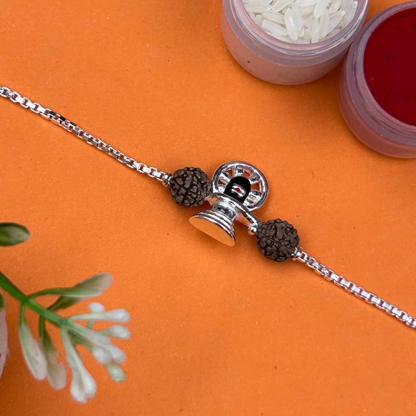 Shivji Rakhi - Silver Rakhi with Rudhraksh