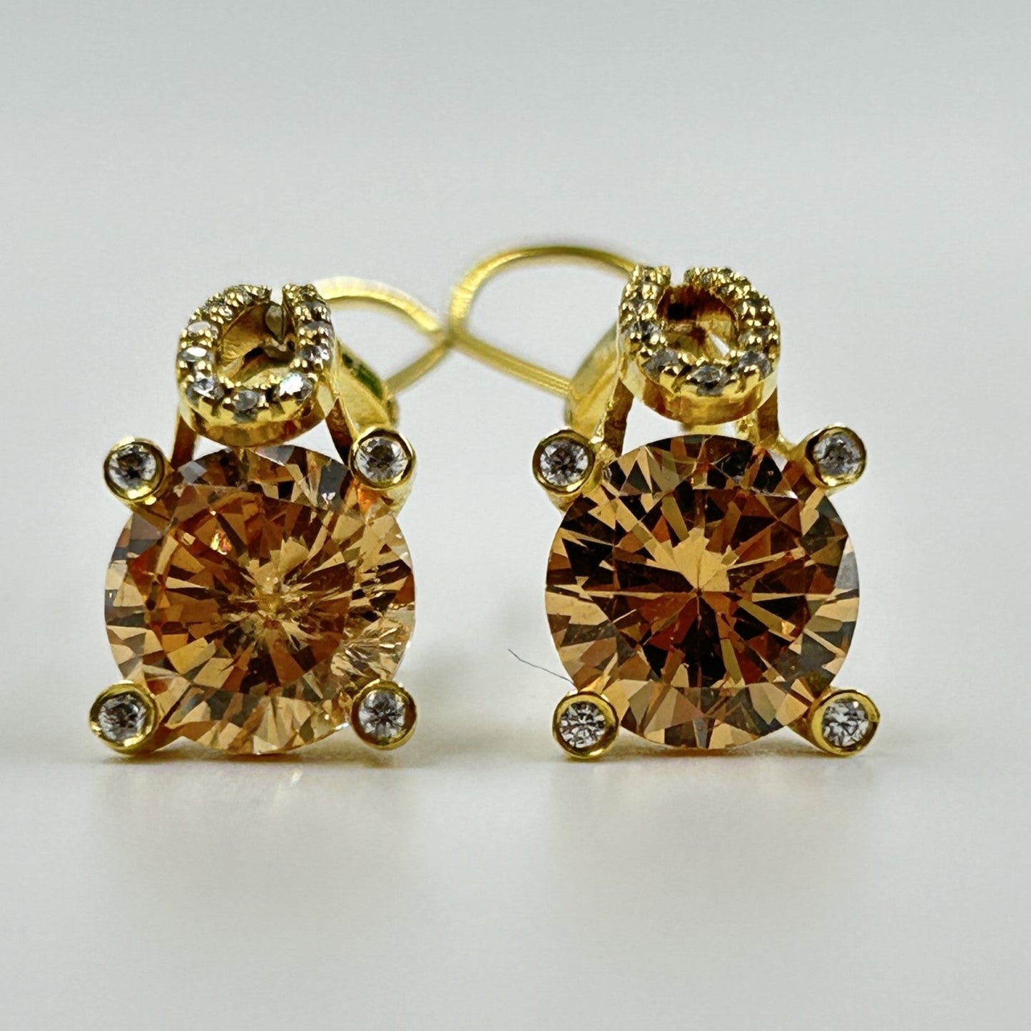 Yellow Sapphire Earring - Silver Zircon Earring
