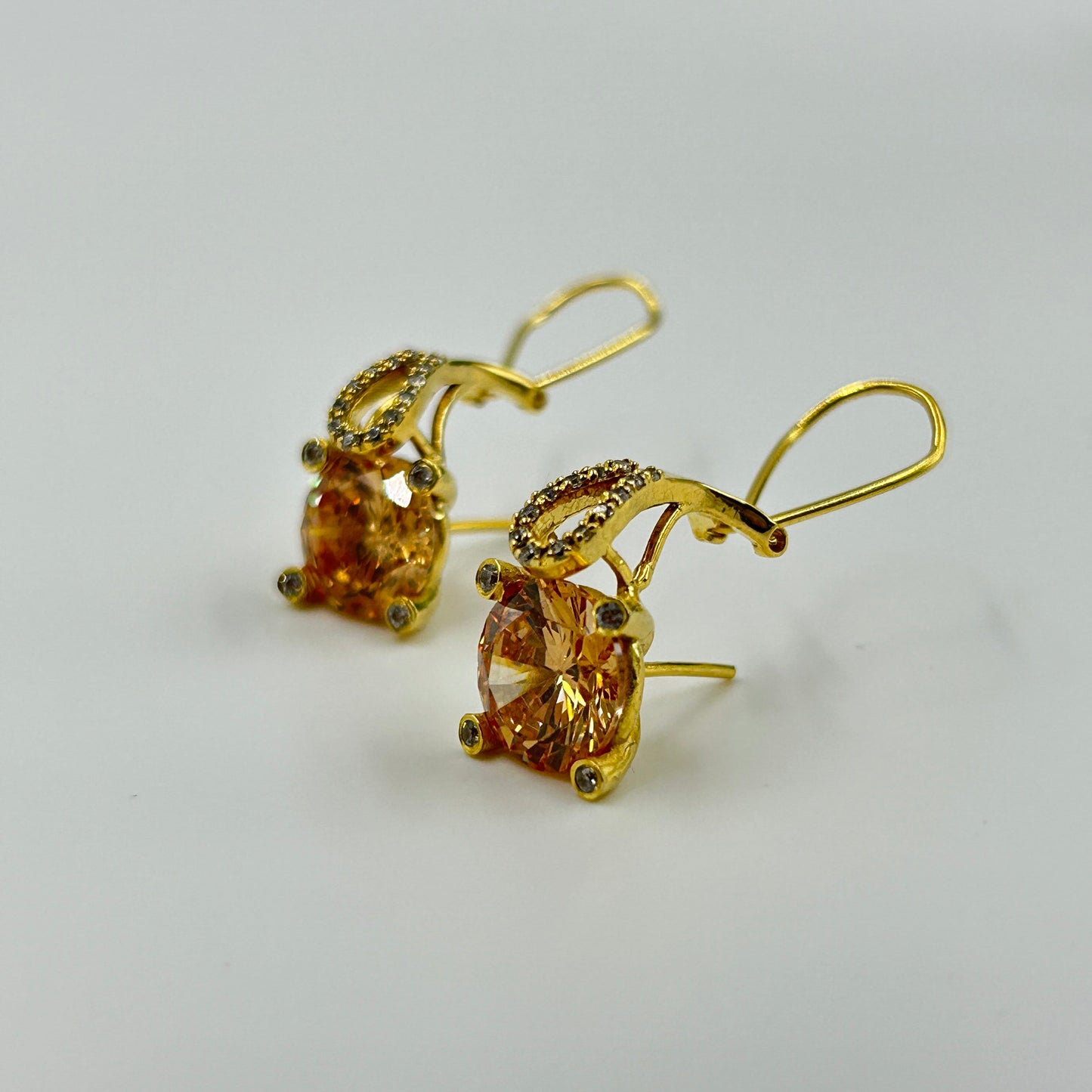 Yellow Sapphire Earring - Silver Zircon Earring