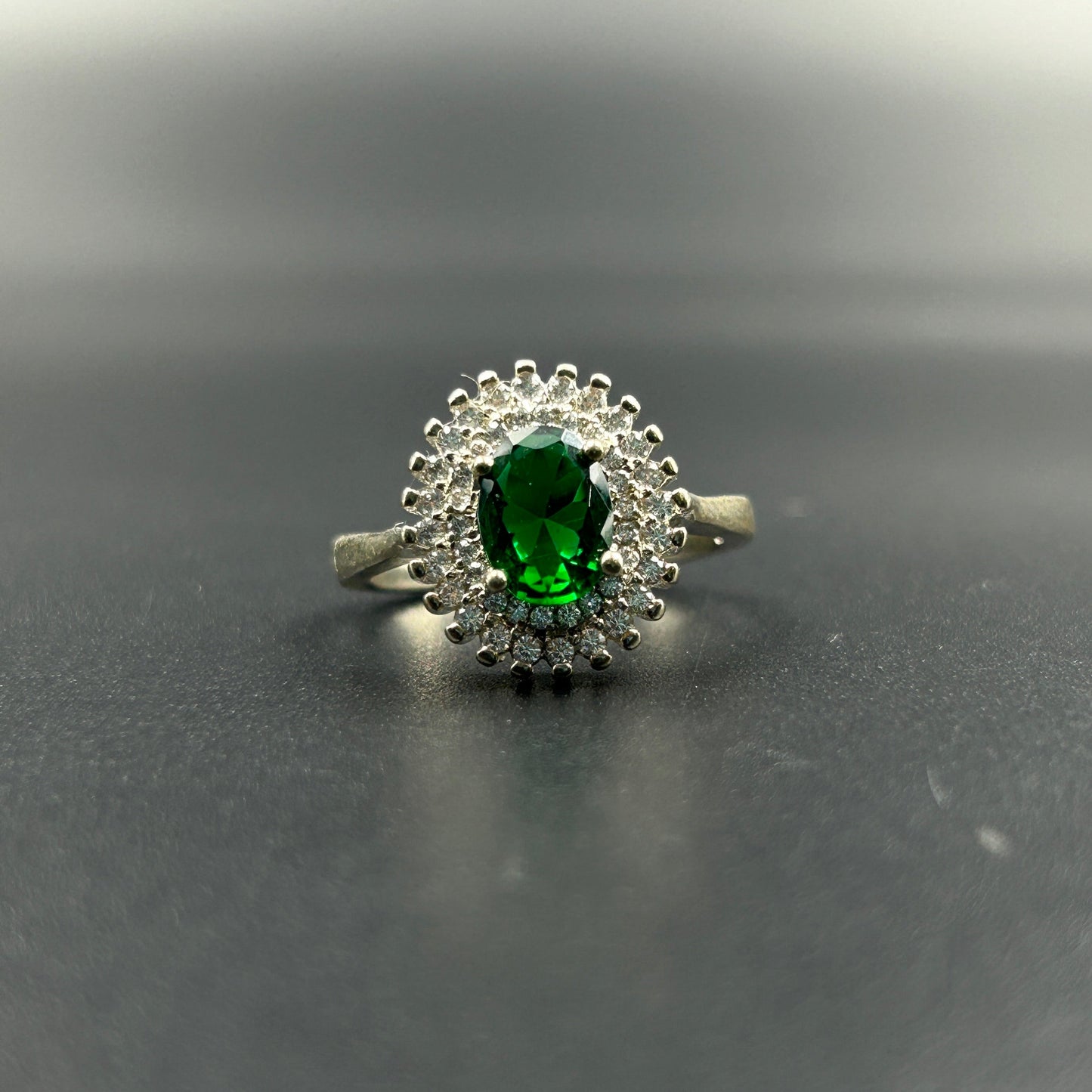 Silver Ring - Green Diamond Ring for Women