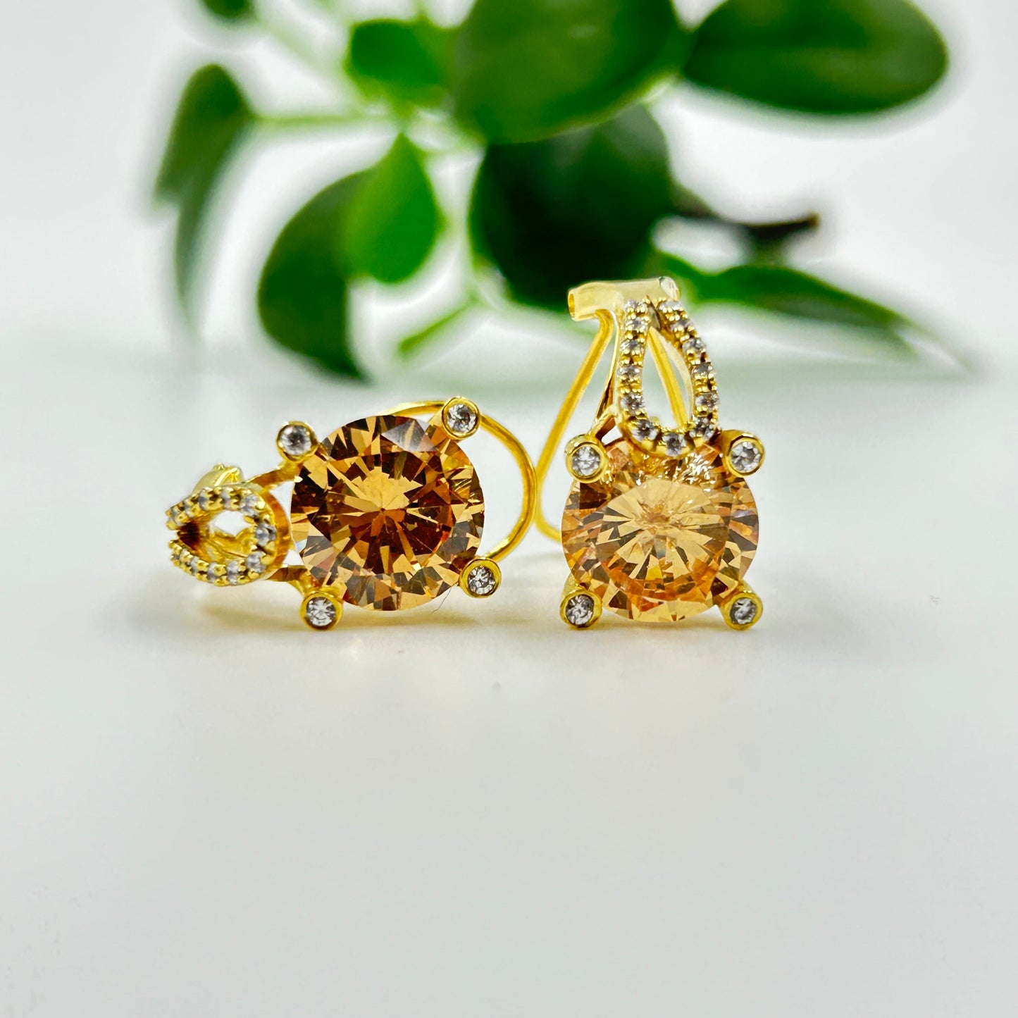 Yellow Sapphire Earring - Silver Zircon Earring