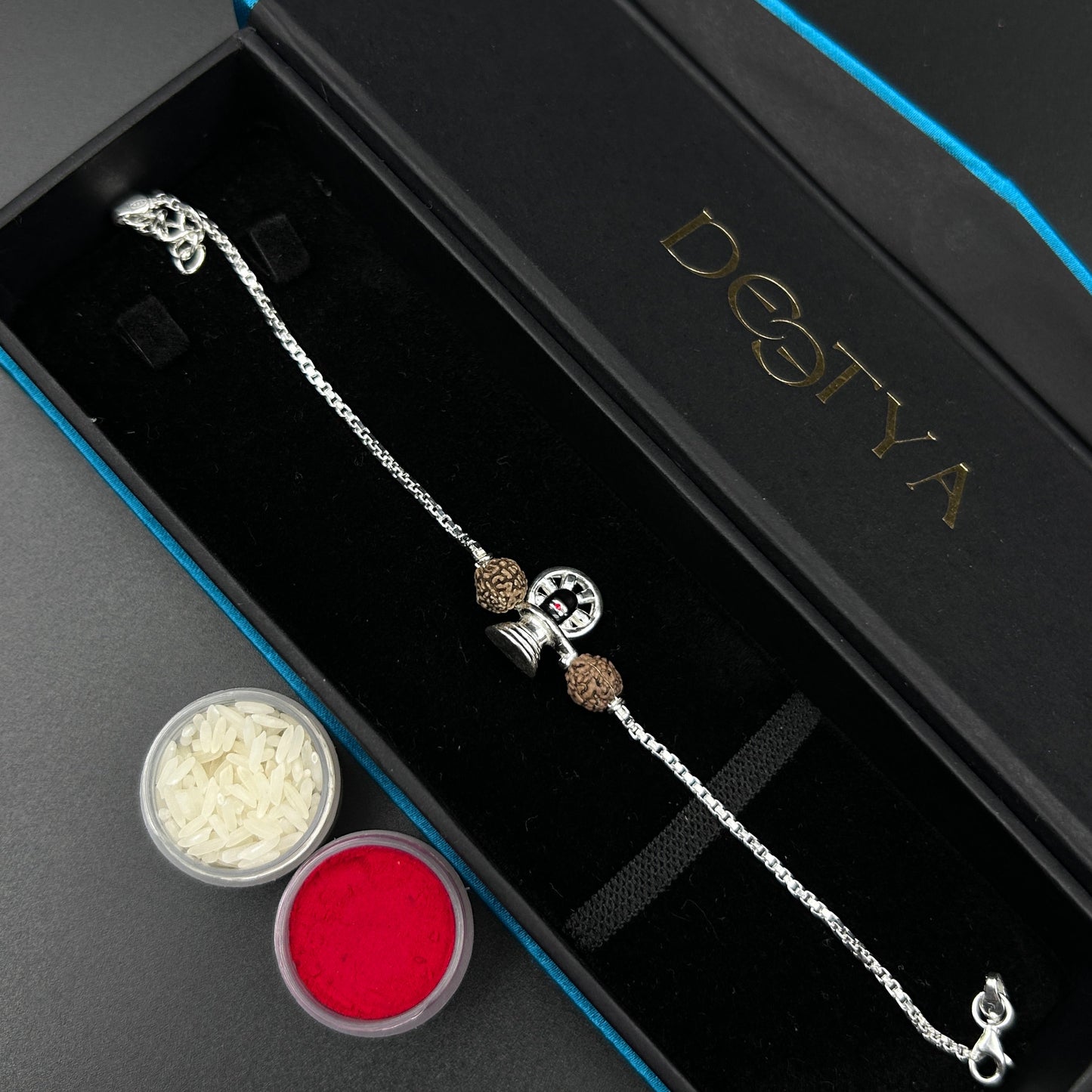 Shivji Rakhi - Silver Rakhi with Rudhraksh