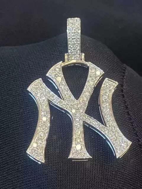 4CT Round Cut Lab Created Diamond Men's NY Shape Pendant 14K Yellow Gold Finish