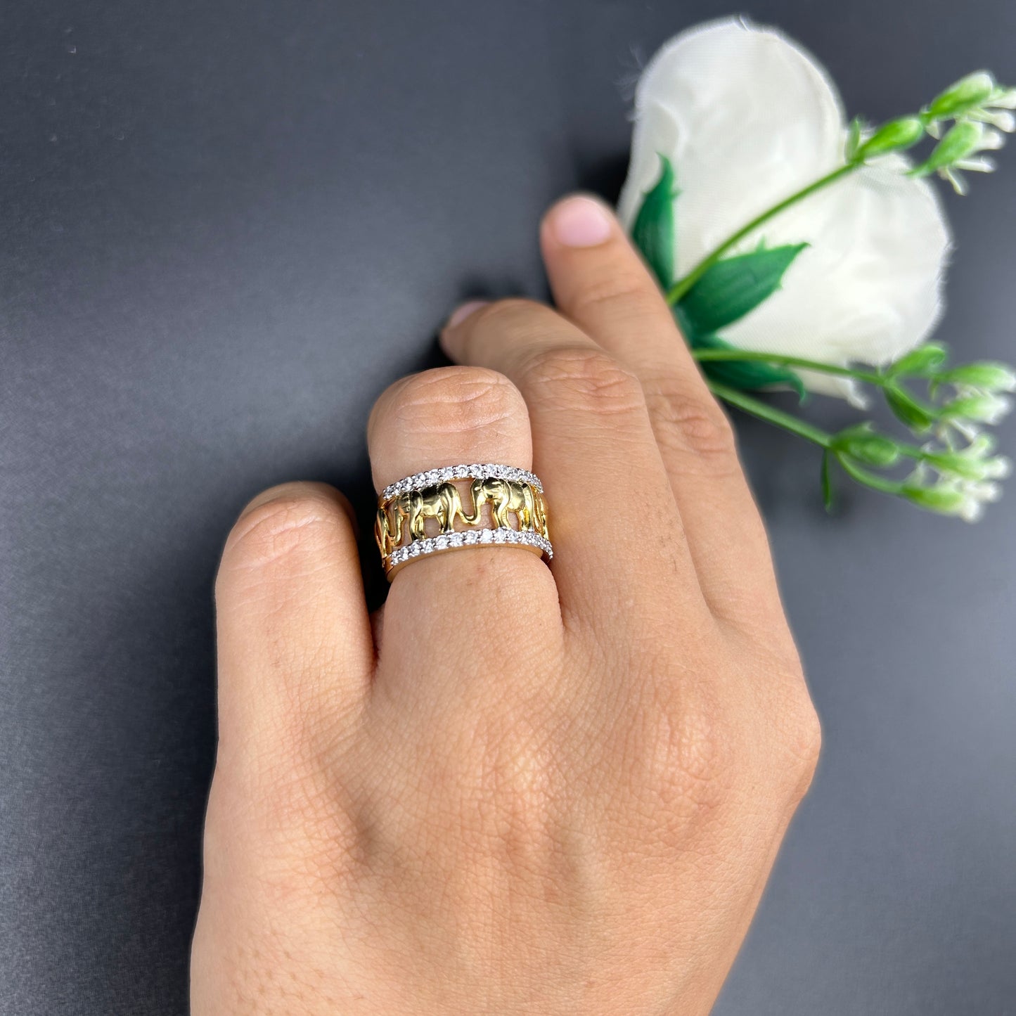 Elephant Diamond Band - Silver Ring