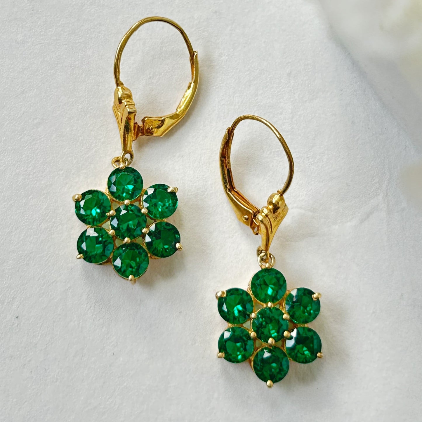 Green Flower Earring - Silver Ziricon Earring