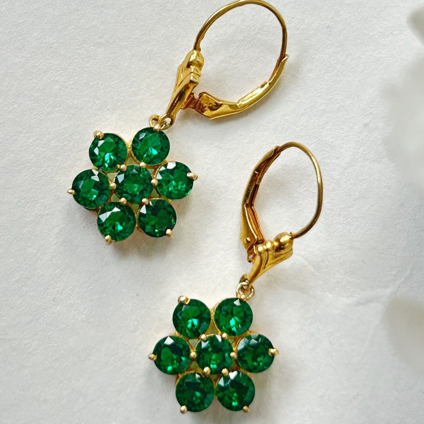 Green Flower Earring - Silver Ziricon Earring